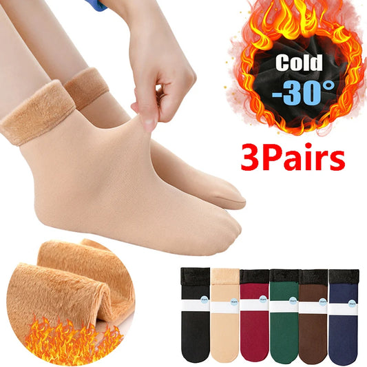 3 Pairs Winter Warm Thicken Women Snow Socks Wool Cashmere Velvet Thermal Short Socks Soft Solid Female Home Floor Socks